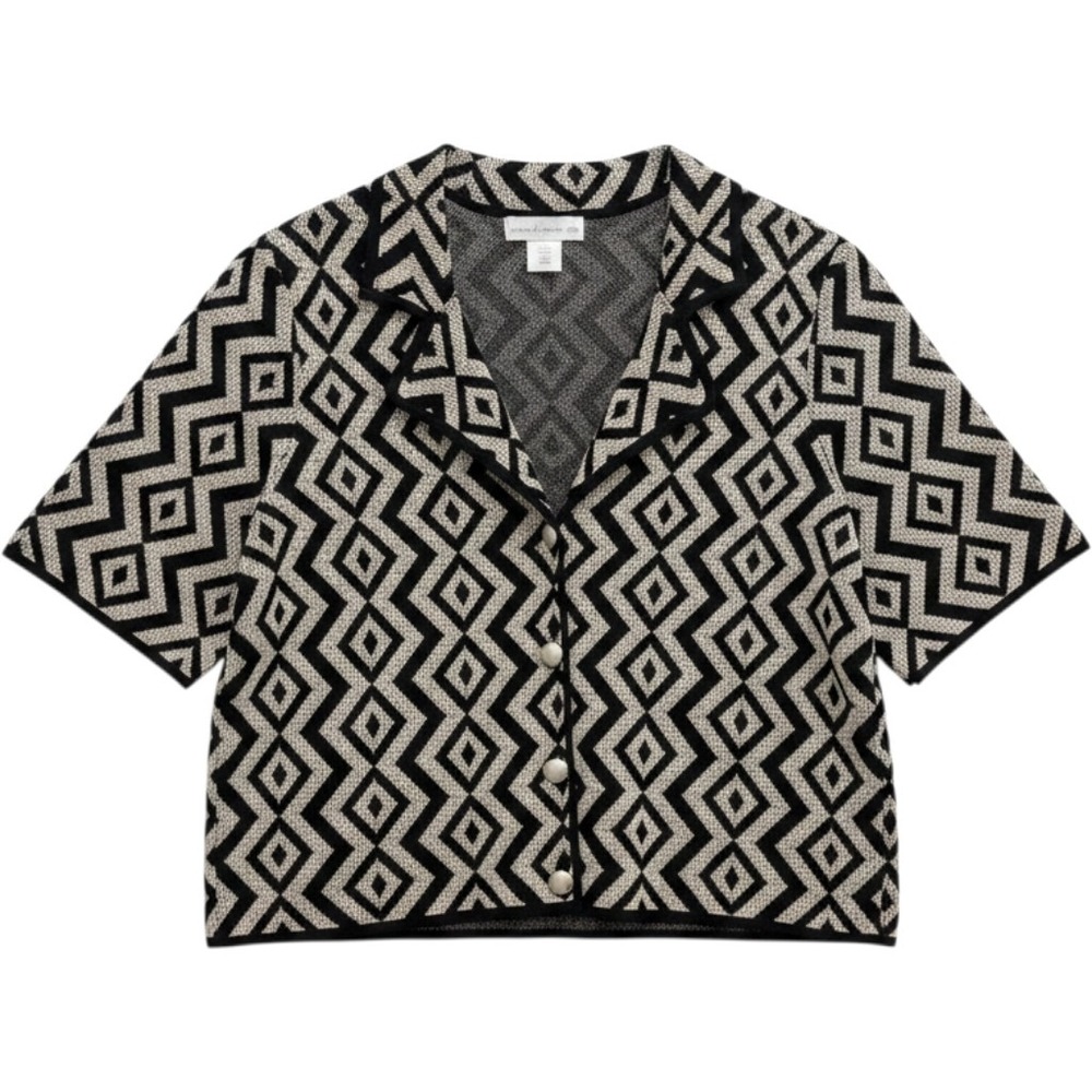House‎ of Harlow 1960 Womens Geometric Knit Button Front Short Sleeve Top Medium